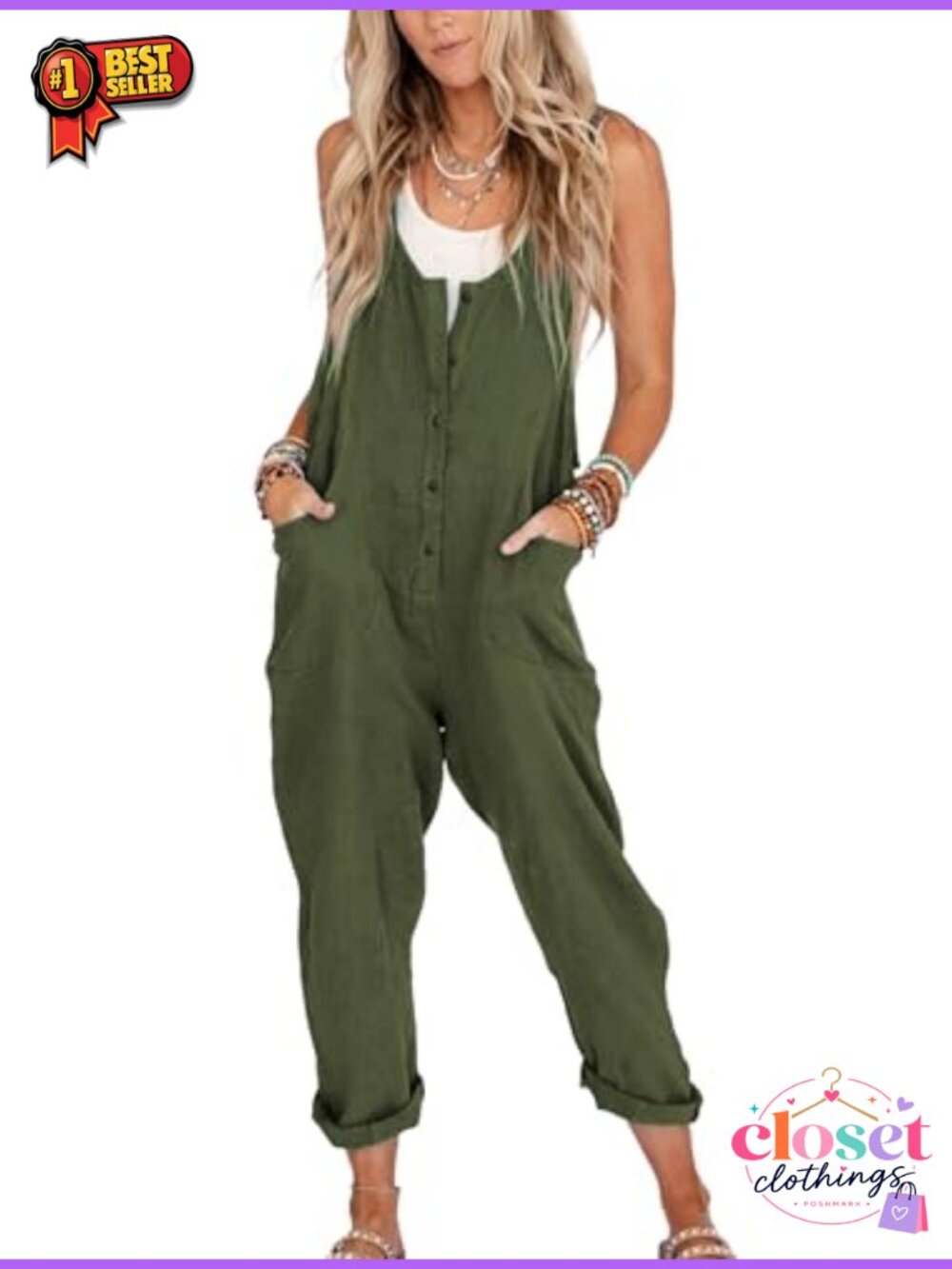 Linen Cotton Overalls Jumpsuit Loose Casual Adjustable Straps Pockets